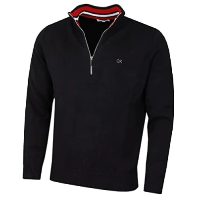 Image of Calvin Klein Mens 1/2 Zip CK Golf Sweater Black/Red XXXXL