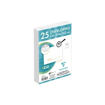 Image of Clairefontaine 5986C Pack of 25 White Envelopes C6 114x162 mm Precased Self Adhesive 80g/m²