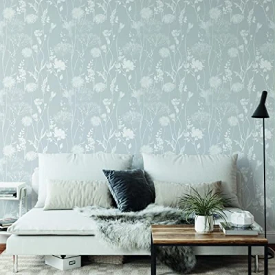 Image of Catherine Lansfield Meadowsweet Floral Wallpaper White/Grey