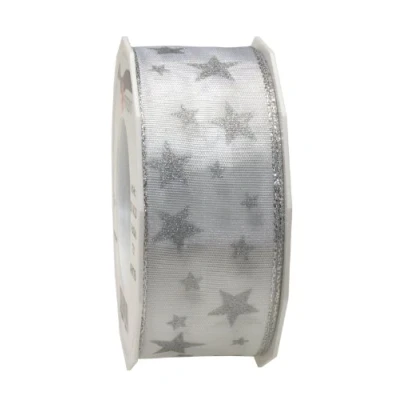 Image of C.E. Pattberg Präsent Arktis Wired &amp; Printed Ribbon White 40 mm width, 20 m length
