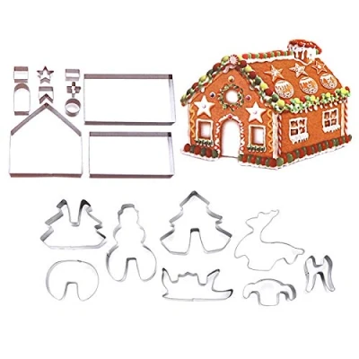 Image of 18Pcs 3D Gingerbread House Stainless Steel Christmas Scenario Cookie Set Biscuit Mold Fondant Cutter Baking Tool
