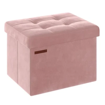 Image of SONGMICS Storage Ottoman, Foldable Small Ottoman Foot Rest, 31 x 41 cm Stool, with Storage, Load up to 130 kg, for Living Room, Bedroom, Dorm, Jelly Pink LSF200R51