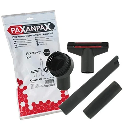 Image of Paxanpax PFC873 Compatible Numatic Black Plastic All Purpose, Crevice, Round Dusting Brush Tool &amp; Adapter Tube Accessory Kit (32mm)