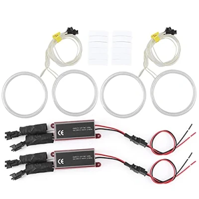 Image of Qiilu Angel Eyes Halo Rings, Headlight, 4pcs Car White Headlight LED Rings 106mm/4.2in Mounting Fit for 3er E46 2Doors Coupe/Cabrio Facelift 2004 2006