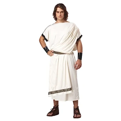 Image of California Costumes 1126 Men&#039;s Deluxe Classic Toga Greek/Roman Adult, Solid, White, One Size