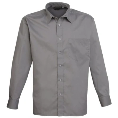 Image of Premier Mens Long Sleeve Formal Plain Work Poplin Shirt (16) (Dark Grey)