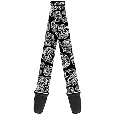 Image of Buckle Down GS WTY005 Guitar Strap The Dust of Living II Sugar Skulls Black/White, 2&quot; Wide &amp; 29 54&quot; Length