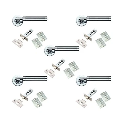 Image of DJM Direct Dual Finish Lever Internal Door Handle Latch 5 Pack Satin/Polished Chrome