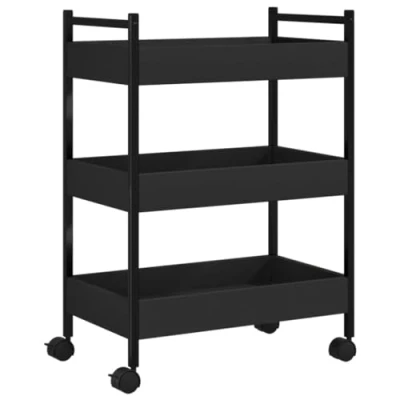 Image of vidaXL Kitchen Trolley Black Engineered Wood Rolling Cart Storage, Steel Frame, Lockable Wheels, for Kitchen/Bathroom/Living Room