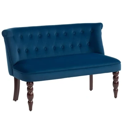 Image of HOMCOM Velvet Feel Two Seat Lounger Sofa with Wood Frame, Dark Blue