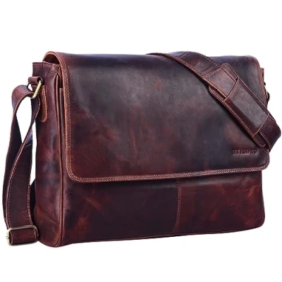 Image of STILORD &#039;Oskar&#039; Genuine Leather Bag Men &amp; Women Messenger Shoulder Classic Business Satchel Work Brown, Colour:kara brown