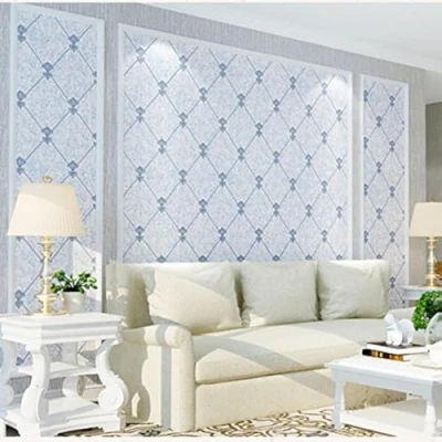 Image of KeTian Modern Simple 3D Imitation Deerskin Non Woven Wallpaper for Living Room Bedroom TV Background Diamond Lattice Pattern Wall Paper Roll Blue Color 0.53m (1.73&#039; W) x 10m(32.8&#039;L)=5.3m2 (57 sq.ft)