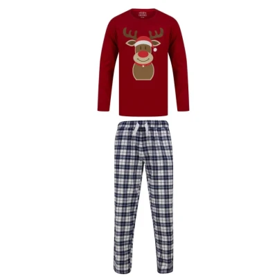 Image of Tokyo Laundry Men&#039;s Rudolph 2pc Lounge Set in Dark Red / White Navy Check Merry Christmas XL