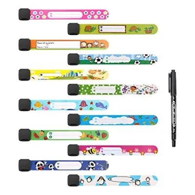 Image of Vicloon 12 Pcs Child Safety ID Wristband, Kids Bracelet with Non Fading Pen for Children Emergency Bracelet, Anti Lost Bands Waterproof Reusable Boys Girls Toddler Baby