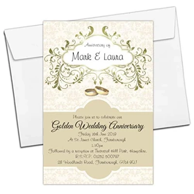 Image of 10 Personalised Golden 50th Wedding Anniversary Invitations N13