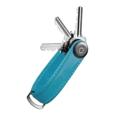 Image of orbitkey Crazy Horse Leather Key Organiser Teal, Blue, One Size