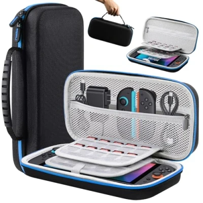 Image of Lmcpa Carrying Case for 2025 Nintendo Switch 2 Console, Travel with 20 Game Cartridges, Protective Hard Shell Portable Pouch Console &amp; Accessories, Blue