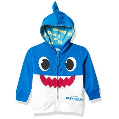 Image of Pinkfong Baby Boys Zip Up Big Face Hoodie Daddy Shark Blue Toddler Sizes 2t 5t Hooded Sweatshirt, 5 Years