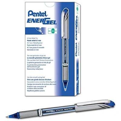 Image of Pentel Energel Plus Metal Tip Liquid Gel Rollerball Pen 0.7mm Blue BL27 C (12 Pack)
