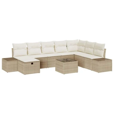 Image of vidaXL 9 Piece Garden Sofa Set with Cushions Beige Poly Rattan