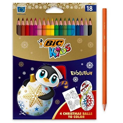 Image of Bic Kids Evolution ECOlutions Colouring Pencils, Christmas Edition Assorted Colours, Pack of 18