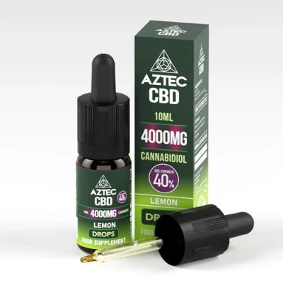 Image of Aztec CBD Highest Strength Oil Drops, Vegan, Halal, Non GMO, All Natural, Purest Quality, THC Free 10ml. (4000mg (40%), Lemon (MCT Oil))