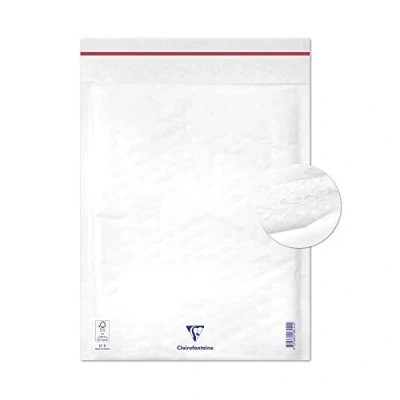 Image of Clairefontaine Ref 7354C Extra White Kraft Padded Peel and Seal Envelopes 295 x 360mm Size, 80gsm Paper, 35 Micron Bubble Wrap Film Wrapped Pack of 10