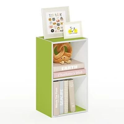 Image of Furinno Pasir 2 Tier Open Shelf Bookcase, Green/White