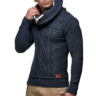 Image of Leif Nelson Men&#039;s Pullover Knit Sweater Chunky Turtleneck LN 7025 Anthracite X Large