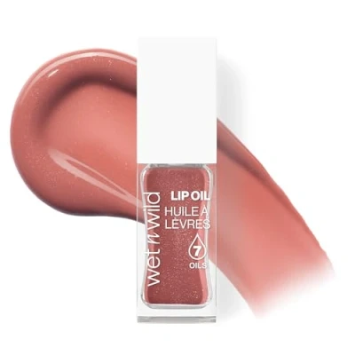Image of Wet n Wild Tinted Lip Oil, Nourishing &amp; Non Sticky Brown Gloss Powered by 7 Natural Oils, Lightweight Formula for Mirror Like Glow Effect, Cocoa Rose Shade