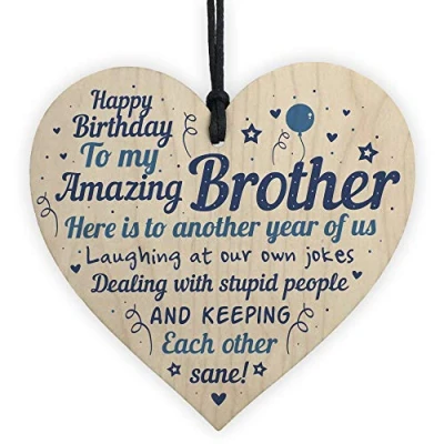 Image of RED OCEAN Funny Birthday Card Gifts For Brother Handmade Novelty Wooden Heart Plaque Gift From Sister Family