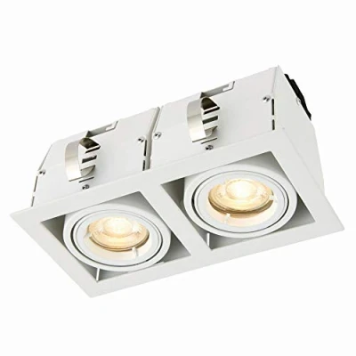 Image of Garrix Matt White Twin Adjustable Tilt GU10 LED Mains Voltage Robust Recessed Indoor Ceiling Boxed Downlight