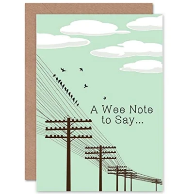 Image of WEE Blue Coo A NOTE TO SAY BIRDS ILLUSTRATION POWER LINES SUMMER GREETINGS CARD