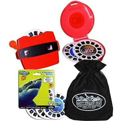 Image of View Master Classic 3D Adventures Discovery Boxed Set &amp; Marine Life Refill Gift Bundle with Bonus Matty&#039;s Toy Stop Storage Bag 2 Pack