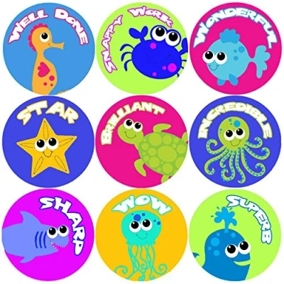 Image of 144 Sea Life Creatures Praise Words 30mm Reward Stickers for Teacher, Parent
