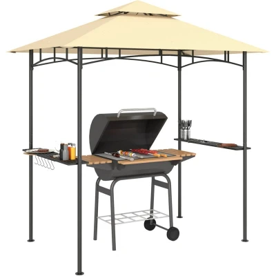 Image of Outsunny 8&#039; x 5&#039; Grill Gazebo Double Tiered Outdoor Bbq Shelter Beige 84C 559V00BG