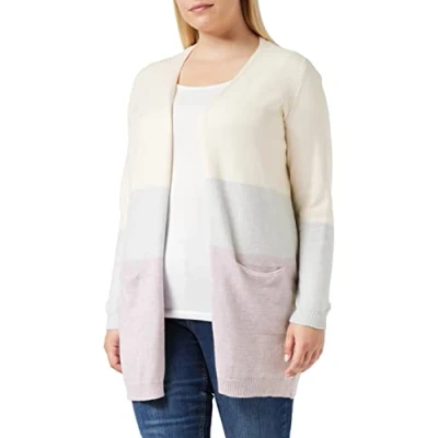 Image of ONLY Women&#039;s Queen L/S Long Knt Noos Cardigan Sweater, Ecru/Stripes:w. Jadelite &amp; Wood Rose Melange, XS UK