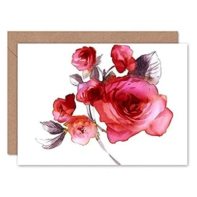 Image of Wee Blue Coo Flower Roses Watercolour Greeting Card With Envelope Inside Premium Quality