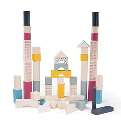 Image of Bigjigs Toys, FSC® Certified Drum of 50 Bricks, Wooden Building Blocks, Kids Blocks For 1 &amp; 2 Year Olds, Old, Montessori Toys