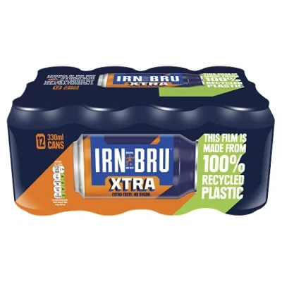 Image of IRN BRU XTRA, 12 Pack Zero No Sugar &amp; Low Calorie with XTRA Taste Fizzy Drinks Multipack Cans x 330ml