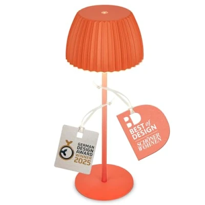 Image of BRILONER Rechargeable LED Table lamp IP44 with Light Edge, Touch, Replaceable Battery, Light, Battery lamp, Bedside German Design Award Winner 2025, 14.5x36.5 cm, Orange
