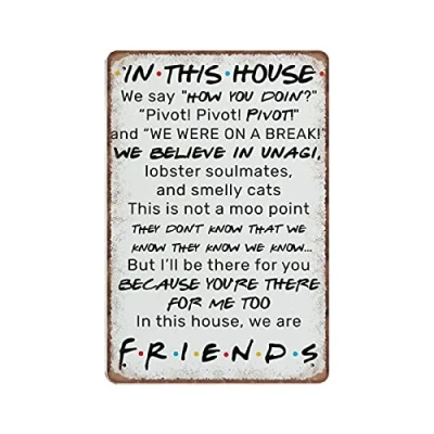 Image of Dreacoss In This House We Are Friends Tin Signs, Quotes Poster, Tv Show Lover, Retro Funny Metal Sign Vintage Poster Wall Art Home Decor Sign, 8x12 inches