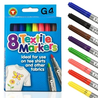 Image of G4GADGET Pack of 8 Quality Colored Fabric Markers T Shirt Pens Marker Pen Textile 4.8mm bullet tips