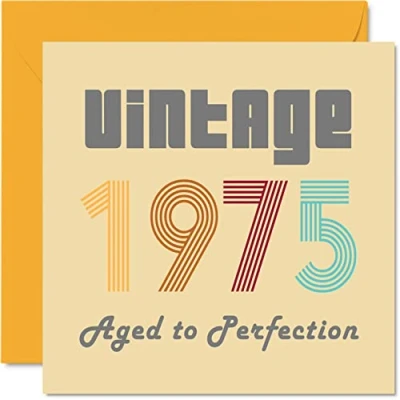 Image of 49th Birthday Cards for Men Women Vintage 1975 Aged To Perfection 49 Card Funny Her Him, 145mm x Best Friend Greeting Mum Dad Brother Sister Uncle Auntie