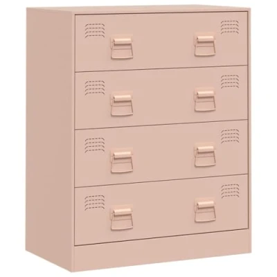 Image of vidaXL Sideboard Highboard in Pink Steel Storage Cupboard for Living Room/Bedroom with 4 Drawers, 8 Handles, Modern Design, 67x39x83 cm