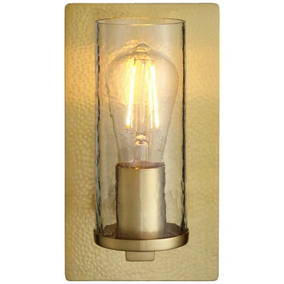 Image of Palermo Wall Lamp Hammered Brass Plate, Textured Clear Glass