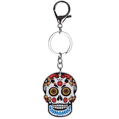 Image of Stands Out, Supplying Outstanding Gifts Sugar Skull Mexican Day of the Dead Pretty Novelty Keyring Bag Tag Charm
