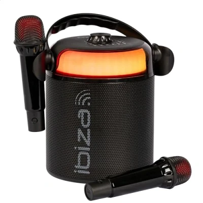 Image of Ibiza KARAHOME BK Battery Powered Light KARAOKE Speaker System with Two Wireless Microphones (Battery Powered) Bluetooth, USB, MicroSD, AUX and COAX Black