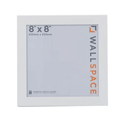 Image of Wall Space 8x8 White Frame Picture REAL Solid Wood Frames 8 x inch Wooden Square Photo with GLASS 20x20cm