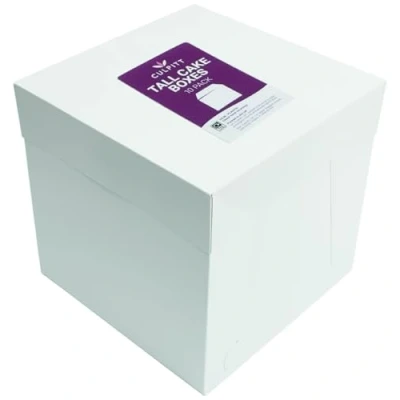 Image of Culpitt 10&quot; White Tall Cake Box, Pack Of 10, 254 X 254mm (10 10 10&#039;&#039;), Ideal for Transporting Celebration Cakes, Wedding Decorated Birthday Cakes
